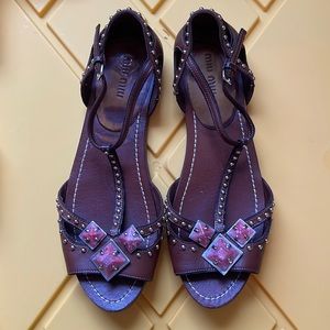 Miu Miu size 38  1/2 studded flats brown